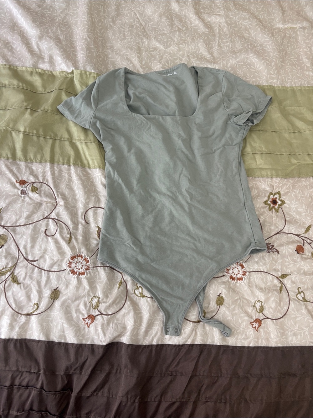 Abercrombie & Fitch Sage Green Short-Sleeve Square Neck Bodysuit